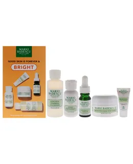 Buena Piel Para Siempre y Brillante de Mario Badescu para Mujeres - 5 Piezas 2oz Gel Espumoso Limpiador Glícolico, 0.3oz Suero de Vitamina C, 1oz Hidratante con Vitamina C, 0.5oz Máscara Brillante con Vitamina C, 0.14oz Suero Brillante para Ojos