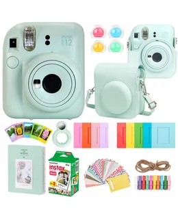 Cámara de Película Instantánea FUJIFILM INSTAX MINI 12 (Verde Menta) + Kit de Accesorios Completo para Fujifilm Instax Mini 8/9/11/12? Caja Protectora para Cámara, Álbum de Fotos, Marcos, Adhesivos y Filtros de Lente (Verde) + Paquete de Película Mini Instax Fujifilm 2x10