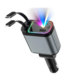 Cargador de Coche con Estrellas, Cargador de Coche USB C de 120W, Cargador de Coche Retráctil 4 en 1 con 2 Puertos USB, para iPhone y para Android