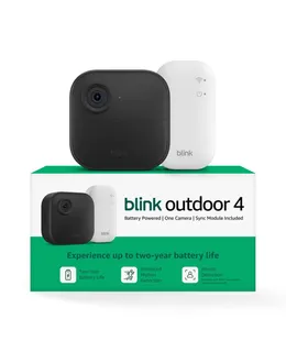 Blink Outdoor 4 – Cámara de seguridad inteligente inalámbrica, vida de batería de dos años, vista en vivo HD 1080p dá y noche infrarrojo, conversación bidireccional. Módulo de sincronización Core incluido – 1 sistema de cámara