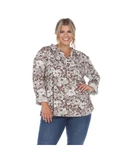 Blusa Floral de Manga Larga Plisada PS
