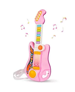 Guitarra eléctrica para niños 2 en 1 - Instrumentos musicales para niños Piano Guitarra para niños con correa Guitarra eléctrica para niños Juguetes musicales para niños de 3 a 5 años (Rosa)