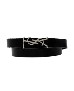 Brazalete de Cuero Monograma Negro Saint Laurent