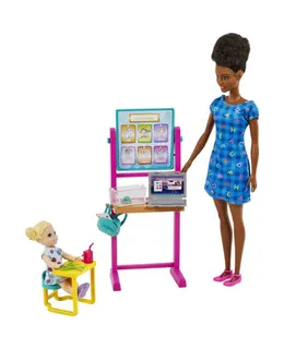 Muñeca Barbie Profesora (Rubia), Muñeca para Niños Pequeños (Rubia), Tablero Volador, Laptop, Mochila y Escritorio