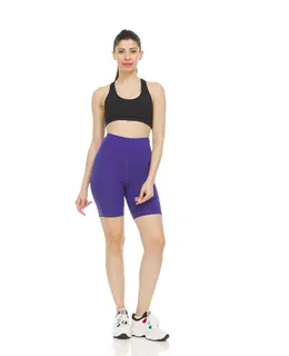 Shorts de bicicleta de alto cintura para mujer, azul marino, S