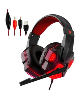 Auriculares Gaming para PS4, PC, Controlador de PS5|Cancelación de Ruido|Auriculares Over Ear con Micrófono, Luz LED, Bass Surround, Almohadillas de Memoria Suave para Laptop Mac Nintendo NES Juegos- HDP GM1 R