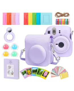 Kit de Accesorios Completo para Fujifilm Instax Mini 8/9/11/12 – Funda para Cámara, Album de Fotos, Marcos, Adhesivos y Filtros de Lente (Morado)
