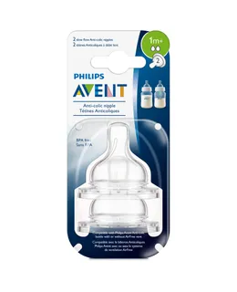Pezón Philips AVENT Anti-Colic, Flujo Lento, Flujo 2, 1m+, 2-Pack