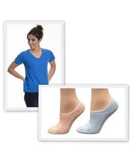Combinación de Camisa y Medias Azul para Mujer con Cuello en V - Paquete de 2 Pares de Medias Cortas Anchas