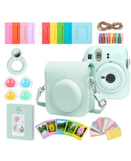 Kit de Accesorios Completo para Fujifilm Instax Mini 8/9/11/12 – Funda para Cámara, Album de Fotos, Marcos, Adhesivos y Filtros de Lente (Verde)