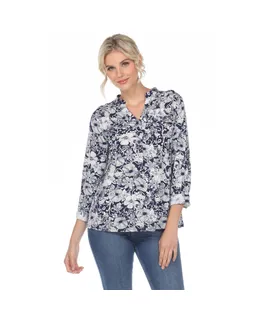 Blusa Floral de Manga Larga Pleated para Mujer