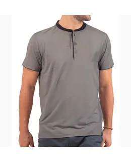 Mio Marino Hombre Manga Corta T-Shirt Henley-Gris Oscuro-XL