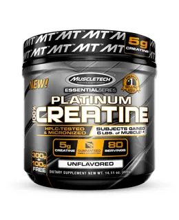 Polvo de Monohidrato de Creatina MuscleTech Platinum Pure Micronizado Recuperación y Construcción Muscular para Hombres y Mujeres Suplementos de Entrenamiento Sin Sabor (80 Porciones)