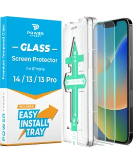 Protector de Pantalla de Vidrio Templado Premium Power Theory para iPhone 14, Incluye Bandeja de Instalación Fácil, Paquete de 2