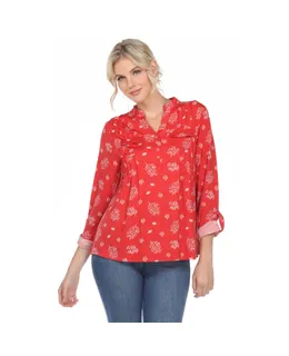 Blusa de Mujer con Estampado de Hojas a Pleats de Manga Larga
