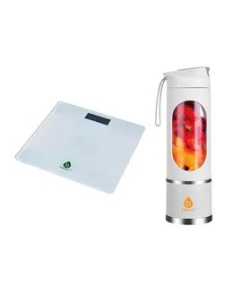 Paquete Esencial de Bienestar Pursonic: Balanza Digital de Baño + Jugadora y Vaso Licuadora Portátil USB