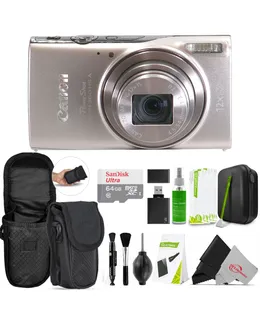 Cámara Digital Canon PowerShot ELPH 360 HS A (Plateada) + Tarjeta de Memoria SanDisk Ultra 64GB microSDXC + Funda Protectora Compacta de Neopreno + Kit de Limpieza Profesional + Lector de Tarjetas
