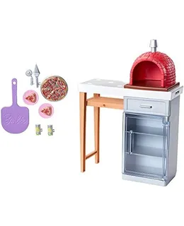 Conjunto de Muebles de Barbie para Exteriores con Horno de Pizza de Ladrillo, Más Comida y Piezas de Servicio