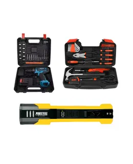 Potencia todo en uno para proyectos del hogar: Pursonic 21V Taladro inalámbrico, 39 piezas de kit de herramientas y linternas ultra brillantes