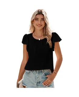 Blusa de Chiffn con Plisados y Volantes en Mangas para Mujeres