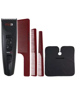 BaByliss Pro FX3 Black High Torque Cordless Clipper FXX3CB (Negro) + Babyliss Pro Barberology Comb Set (Clipper, Cutting, Taper Combs) + BaByliss Pro Barberology Professional Cutting Cape BBCAPEMB
