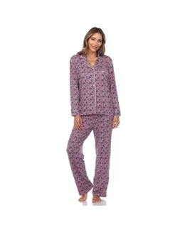 Conjunto de Pijama de Manga Larga con Impresión de Corazón para Mujeres