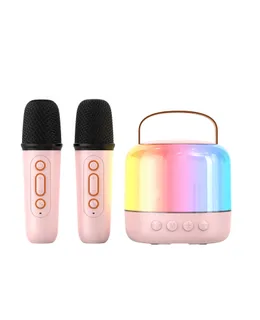 Mini Máquina de Karaoke para Niños Altavoz Bluetooth con 2 Mic-rosa