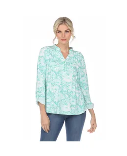 Blusa Floral de Manga Larga Plisada para Mujer