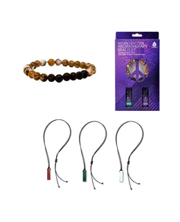 Conjunto de Joyería Energética Consciente: Brazalete de Piedra de Lava Natural con Juego de Aceites Esenciales y Collar de Piedras Triunfantes