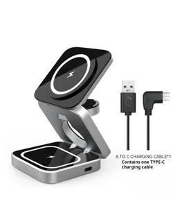 Cargador Inalámbrico Magnético 3 en 1 Celular Rápido Carga Estante Plegable Auricular Reloj Carga Inalámbrica Pequeña Portátil-Solución Inalámbrica para Apple