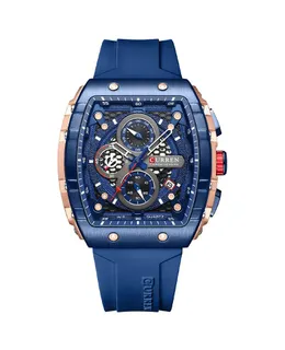 Reloj Cuarzo de Hombre con Correa de Silicona de Seis Manos (Azul)
