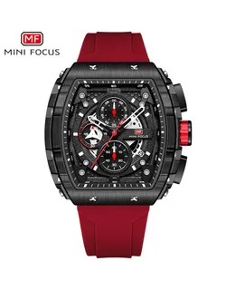 Reloj de Moda para Hombre MINI FOCUS (Cronografo/Resistente al Agua/Luminoso/Calendario) Reloj de Cuarzo con Correa de Silicona para Hombre-rojo