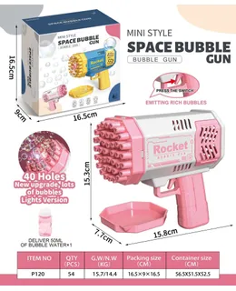 69-hole bazooka bubble gun kids toy handheld bubble machine lighted gatling oversized fully automatic outdoor summer toy gift party favor for kids purple bubble machine blower-40 holes pink