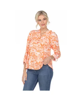 Blusa Floral de Manga Larga Pleatada para Mujer