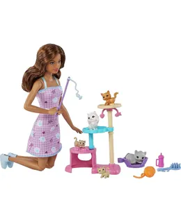 Muñeca Barbie con Condominio Kitty y Set de Juguetes con Mascotas
