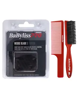 BaByliss Pro Cuchillo de Clipper de Wedge (Grafito) FX603B + Cepillo de Desvanecimiento BaByliss Pro - Rojo BPFADEBR + Peinilla de Clipper de 9 Pulgadas