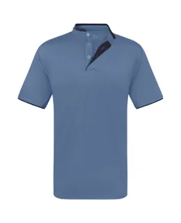 Camiseta Polo Henley de Manga Corta para Hombre Mio Marino con Contraste de Trimming Azul Vaquero-Pequeño