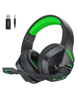 Auriculares de juego inalámbricos BINNUNE para PC PS4 PS5, USB Gamer 2.4G Bluetooth con micrófono para computadora portátil-verde