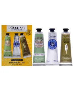Trío Manos Suave de L'Occitane para Mujeres - 3 Piezas 1oz Amande Deliciosos Manos, 1oz Crema de Manos para Piel Seca de Karité, 1oz Gel de Manos Refrescante Verveine