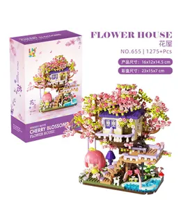 Kit de Construcción de Casa de Flores de Regalo de Navidad 1275 Piezas Conjuntos de Construcción de Árbol de Bonsái de Cerezo-Rosa (Luz)