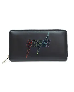 Cartera larga con logo de Gucci Black Leather Rainbow Blade Lightning