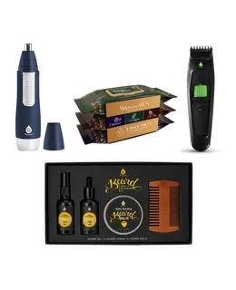 Grooming Masculino de Rango Completo: Set de Cuidado de Barba de 4 Piezas, Recortador de Barba y Cuerpo, Recortador de Nariz y Toallitas Variadas para Rostro y Cuerpo