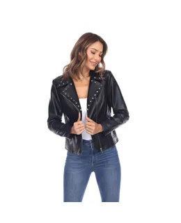 Chaqueta de cuero sintético PU para mujer