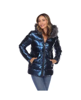 Talla de Mujer Chaqueta Acolchada Metálica con Capucha