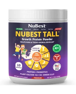 NuBest Tall Protein, Vegan Bone Growth Protein Powder For Ages 4+ and Teens, Vanilla Flavor, 10 Servings