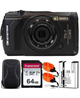 Cámara Digital OM SYSTEM Tough TG-7 Negra con Paquete Accesorio de Tarjeta de Memoria de 64GB