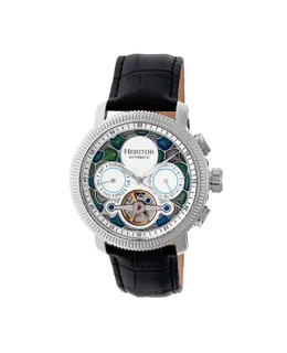Reloj de Cuero Semi-Esqueletado Automático Heritor Aura - Plata/Blanco