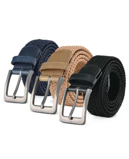 Cinturón tejido elástico trenzado Gallery Seven para hombres - Cinturón casual de tela elástica - 3 paquete - caqui/azul marino/negro - pequeño