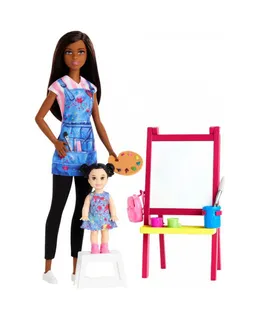 Conjunto de juego de profesora de arte de Barbie con muñeca morena