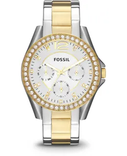 Reloj de mujer Fossil Riley con acentos de cristal y banda de acero inoxidable ES3204 RILEY LADIES